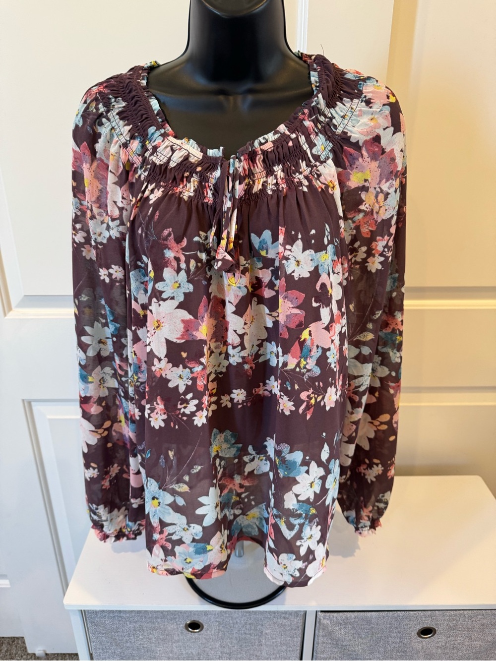 lovestitch Plum Floral Smocked Peasant Blouse